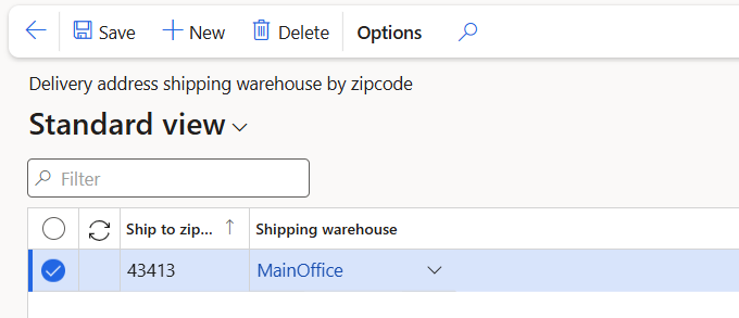 Set warehouse by zipcode