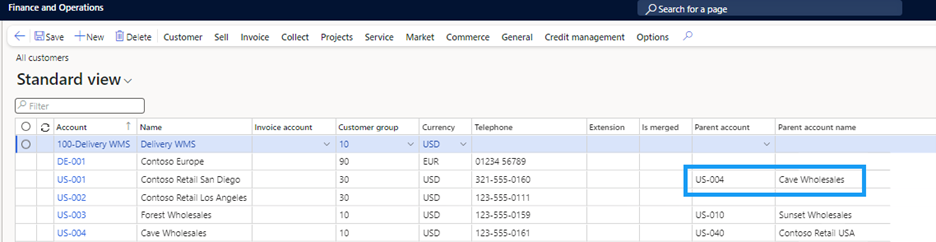 Customer parent-child hierarchy setup
