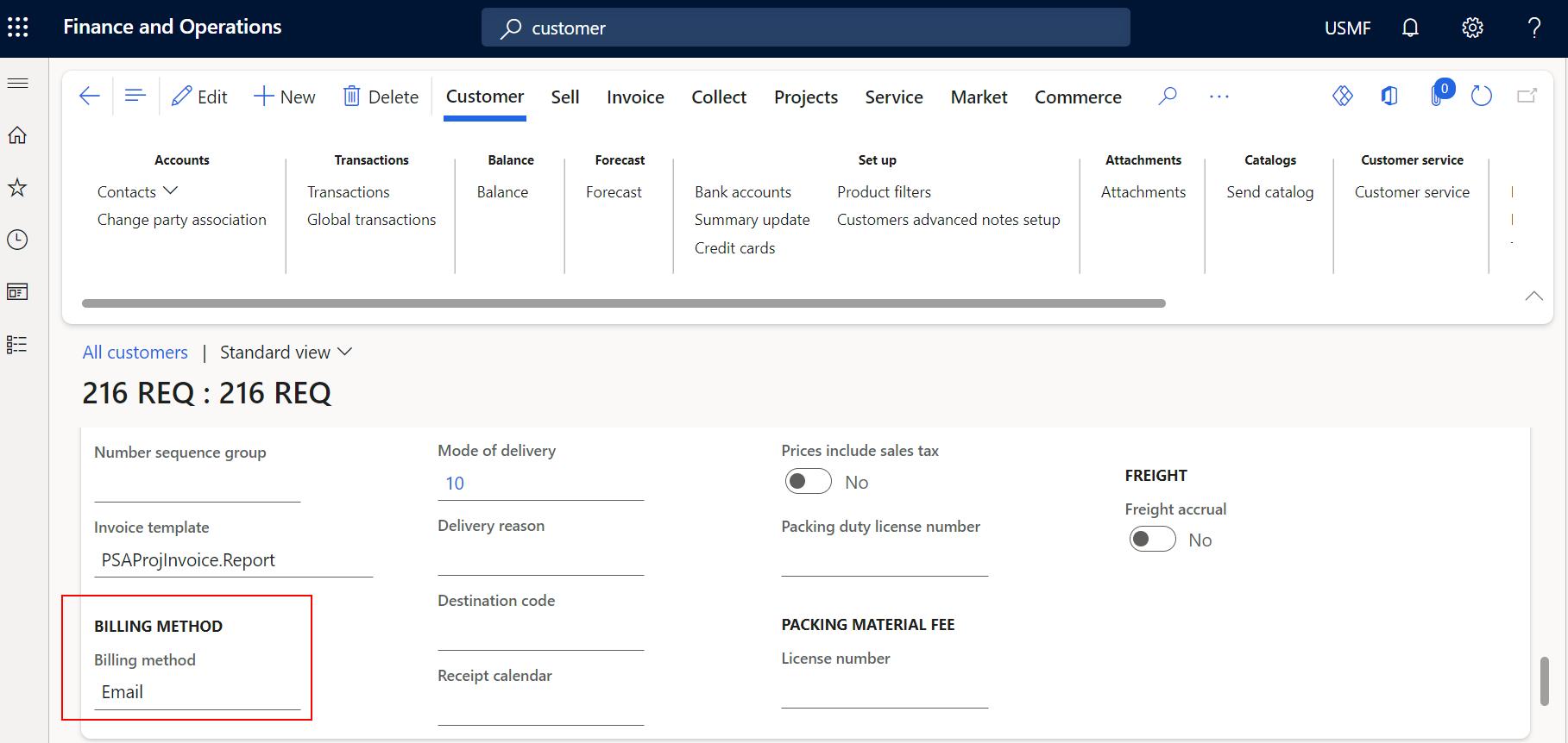 Billing method - Customer page