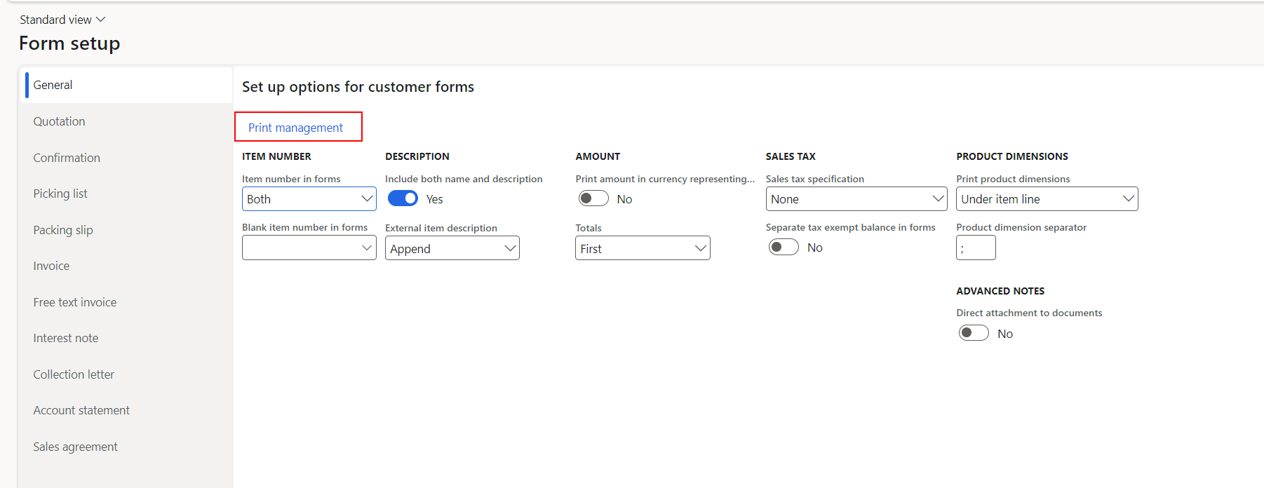 Billing method - Print management setup