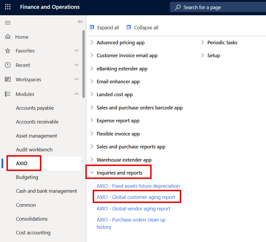 Customer Aging Report menu